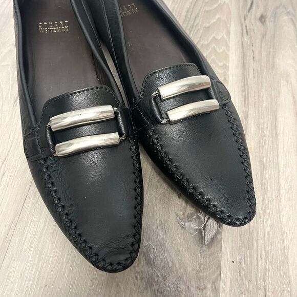 Stuart Weitzman Flats Women’s 9N Black Leather Slip On Pointed Toe Loafer New - Picture 2 of 7